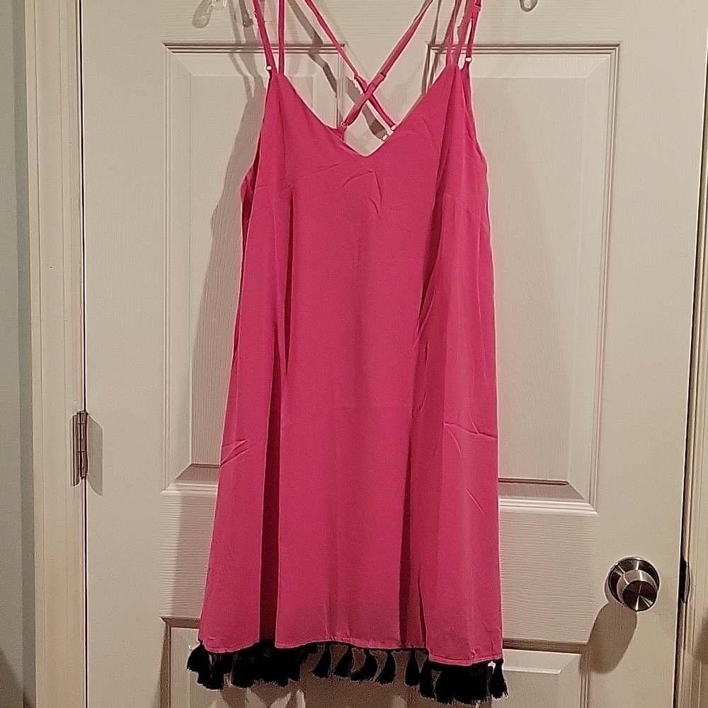 Bright Pink Strappy V-Neck Slip Dress